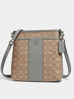 COACH Jacquard Kitt (Stone/Grey Blue) Cross Body Handbag